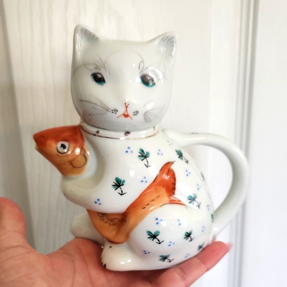 Porcelain Cat Creamer Pitcher with Goldfish